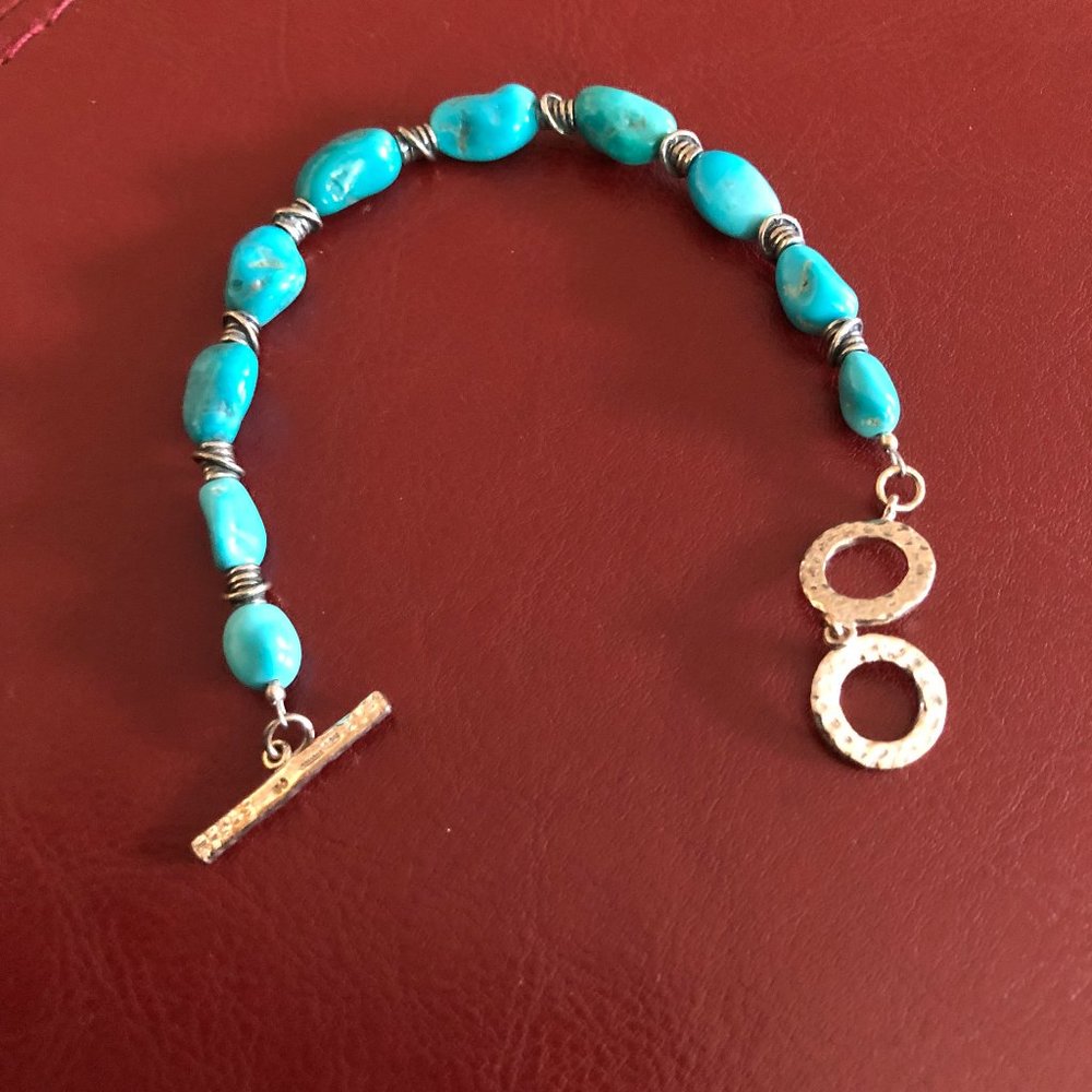 Turquoise Nugget Sterling Silver Toggle Bracelet